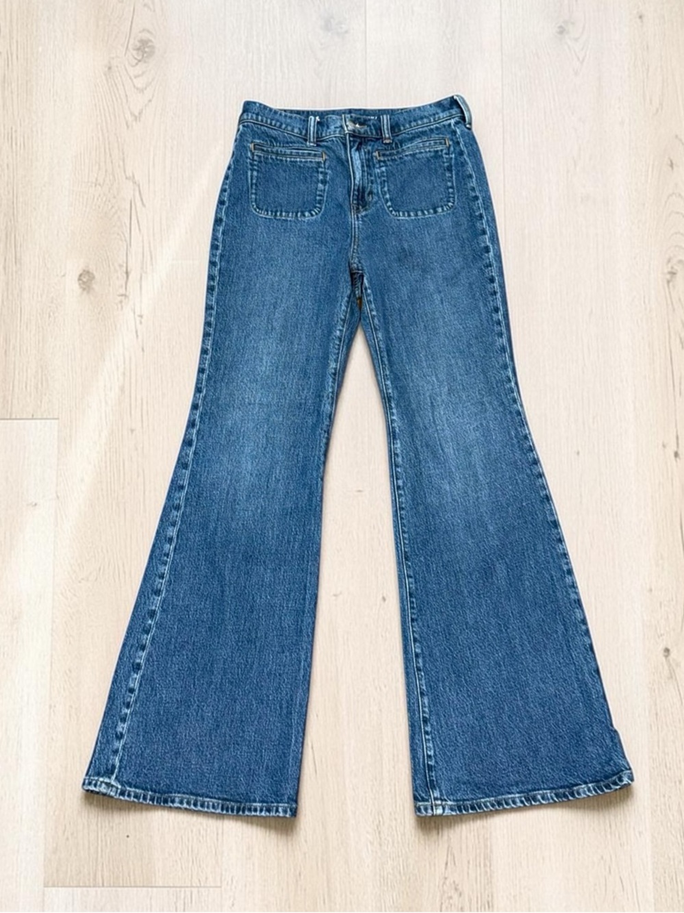 J.Crew Women’s 96 Flare High Rise Wide Leg Trouser Patch Pocket Jeans Size 26